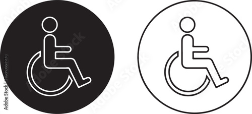 Black and white icons of person in wheelchair in circle