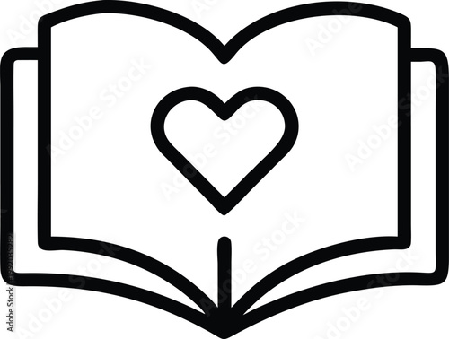 An open book with a heart shape centered on its pages representing love and literature