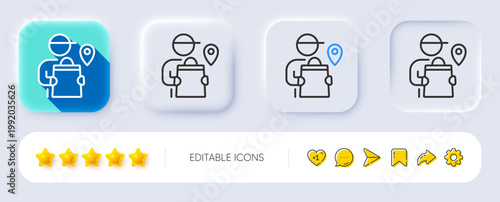 Delivery man line icon. Neumorphic, Flat shadow, 3d buttons. Courier location sign. Order delivery symbol. Line delivery man icon. Social media icons. Vector