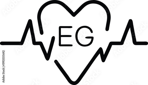 A black line drawing depicts a heart shaped electrocardiogram with the letters eg inside high quality