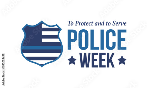 National Police Week in May. Celebrated annual in United States. In honor of the police hero. Police badge and patriotic elements. Officers Memorial Day. Poster, card, banner. Vector illustration