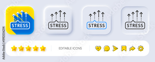 Stress grows line icon. Neumorphic, Flat shadow, 3d buttons. Anxiety depression chat sign. Mental health symbol. Line stress grows icon. Social media icons. Vector