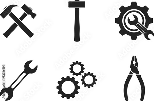 Set of construction and repair tools icons isolated on white background