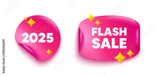 2025 sticker tag. Flash offer paper price banner. 2025 year icon. Event schedule annual date. 2025 annum planner. Discount sticker with 3d glitter. Vector
