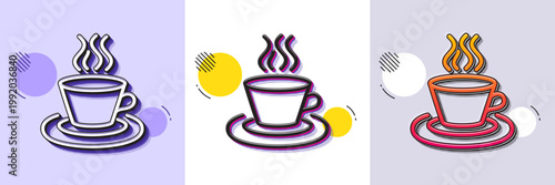 Tea or Coffee line icon. Halftone dotted pattern. Gradient icon with grain shadow. Hot drink sign. Fresh beverage symbol. Line tea cup icon. Various designs. Vector