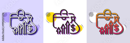 Salary line icon. Halftone dotted pattern. Gradient icon with grain shadow. Increase invest money sign. Inflation symbol. Line salary icon. Various designs. Vector