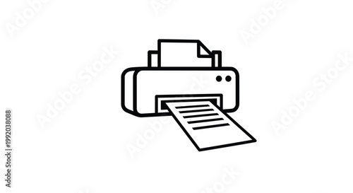 Simple Line Art Icon of a Printer Outputting Paper