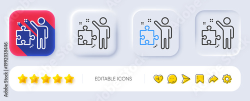 Strategy line icon. Neumorphic, Flat shadow, 3d buttons. Business management sign. Puzzle symbol. Line strategy icon. Social media icons. Vector