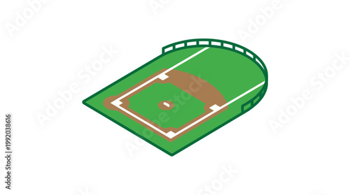Isometric baseball field illustration green grass white lines isolated