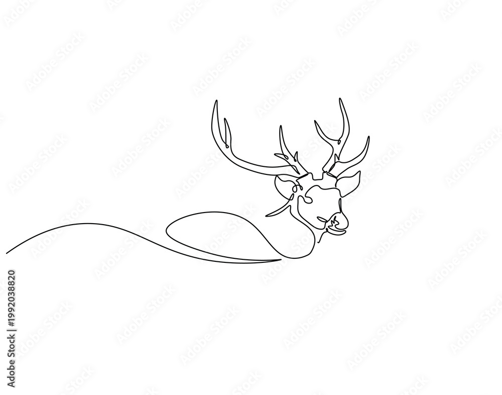 Fototapeta premium Continuous one line drawing of deer head. One line drawing illustration of deer head. Elegant animal concept single line. Editable outline