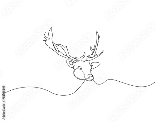 Continuous one line drawing of deer head. One line drawing illustration of deer head. Elegant animal concept single line. Editable outline