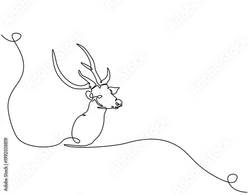 Continuous one line drawing of deer head. One line drawing illustration of deer head. Elegant animal concept single line. Editable outline