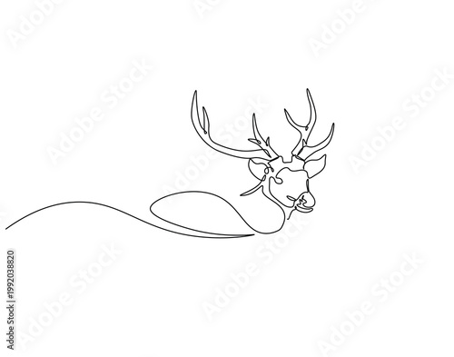 Continuous one line drawing of deer head. One line drawing illustration of deer head. Elegant animal concept single line. Editable outline