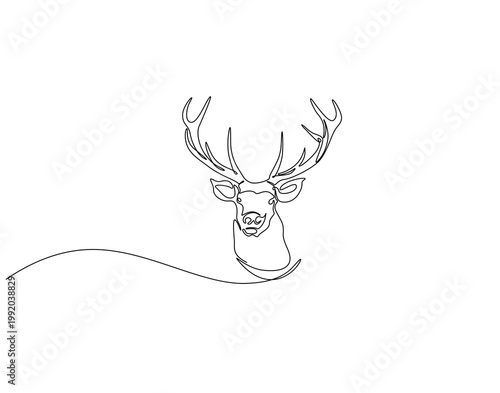 Continuous one line drawing of deer head. One line drawing illustration of deer head. Elegant animal concept single line. Editable outline