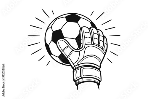 Hand Drawn Soccer Goalkeeper Glove Catching a Ball Line Art Illustration. Simple Flat Vector Design of a Football Goal Keeper Making a Save. Sport Equipment Icon for Logo, Print, and Web Design.