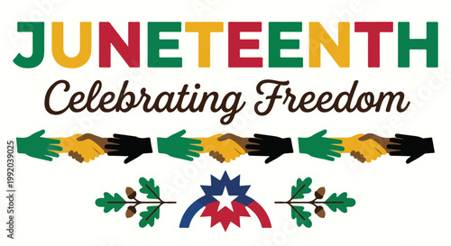 Juneteenth Celebrating Freedom Vector Design with Diverse Interlocked Hands and Flag Symbol