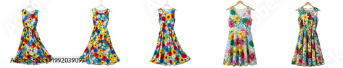 Canvastavla Set of Five Vibrant Floral Summer Dresses Isolated on White Background, Colorful