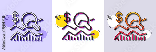 Check investment line icon. Halftone dotted pattern. Gradient icon with grain shadow. Business audit sign. Check finance symbol. Line check investment icon. Various designs. Vector