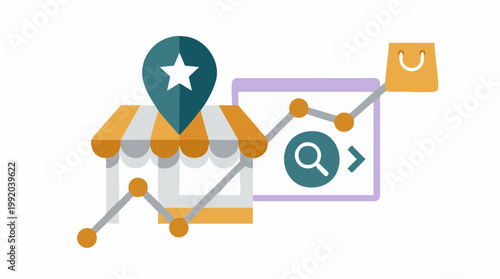 Local business digital marketing, online search, and sales performance concept