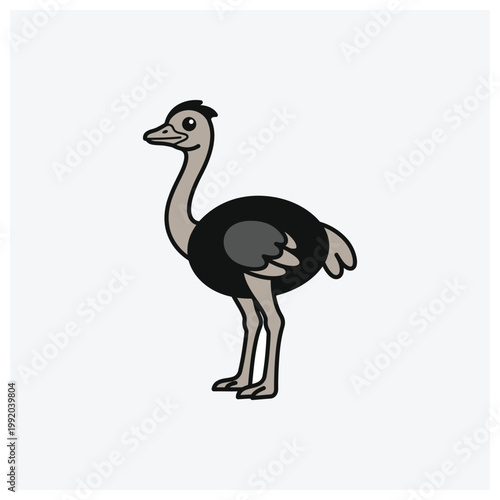 Simple black and white drawing of an ostrich