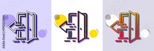 Entrance line icon. Halftone dotted pattern. Gradient icon with grain shadow. Entry door sign. Building exit symbol. Line entrance icon. Various designs. Vector