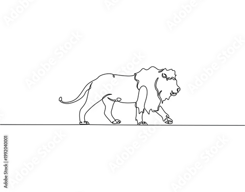 Continuous one line drawing of lion. One line drawing illustration of lion animal. Lion animal concept single line. Editable outline