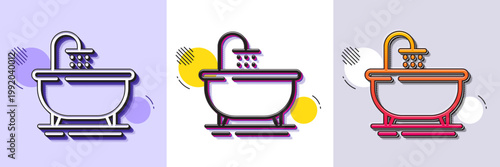 Bath tub line icon. Halftone dotted pattern. Gradient icon with grain shadow. Bathroom furniture sign. Bathtub symbol. Line bath icon. Various designs. Vector