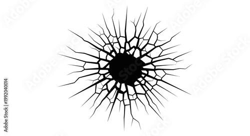 Black cracked glass hole illustration.