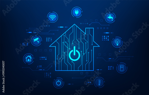 smart home iot internet of things technology icon blue background. home automation digital intelligent control devices. vector illustration fantastic digital design.