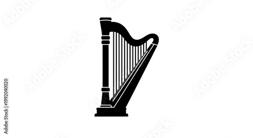 Black harp musical instrument icon symbol.
