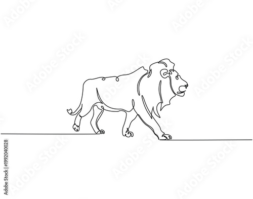 Continuous one line drawing of lion. One line drawing illustration of lion animal. Lion animal concept single line. Editable outline