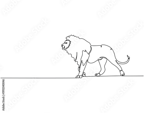 Continuous one line drawing of lion. One line drawing illustration of lion animal. Lion animal concept single line. Editable outline