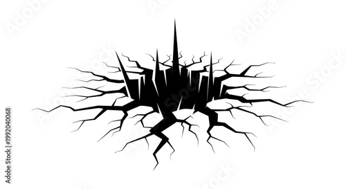 Black cracked cityscape graphic design element.