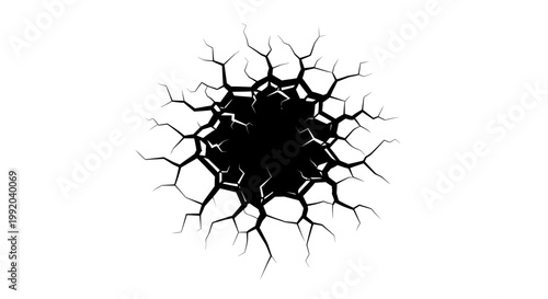 Cracked surface with broken lines and black hole.