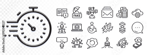 Shoulder strap, Timer and Consumption growth line icons for web app. Glare of light effect. Message icon. Pack of Recovery data, Mail, Manual pictogram icons. Success, Quiz test, Brush signs. Vector