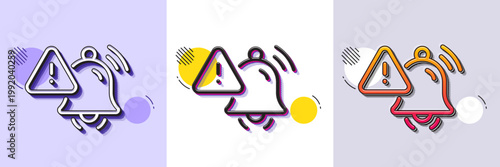 Attention bell line icon. Halftone dotted pattern. Gradient icon with grain shadow. Alarm reminder sign. Notification message symbol. Line attention bell icon. Various designs. Vector
