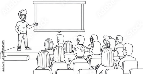 Businessman giving presentation to audience.