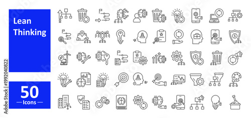 Icon Pack Lean Thinking Outline Vector Style For Business Professional Modern Efficient Creative Minimal Strategy Management Productivity Innovation Collaboration Branding Design Presentation Digital