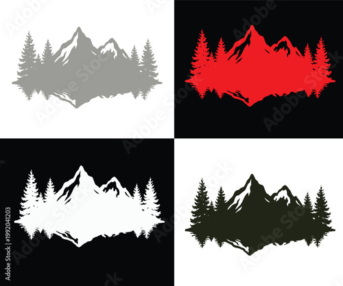 Mountain and tree silhouettes in different colors and backgrounds