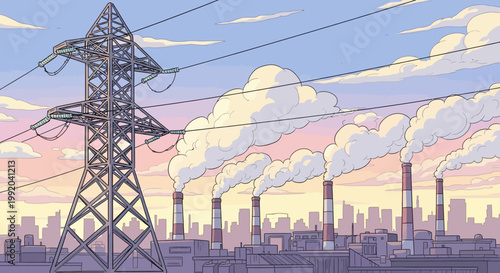 renewable energy solar panels and wind turbines illustration