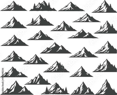 Multiple mountain peaks in a repeating pattern on white background