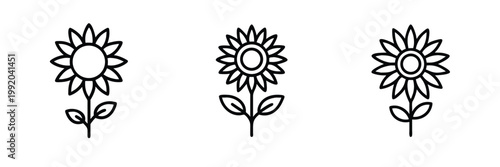 Sunflower web line icons set blooming summer flower sun blossom petal leaf web line icons set & more vector illustration on editable stroke