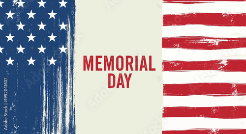 Memorial Day USA Flag Grunge Texture Background - Red White Blue Stars Stripes