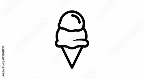 Simple black line icon of a two-scoop ice cream cone on a white background