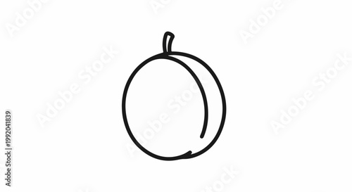 Simple black outline drawing of a plum or peach on a white background