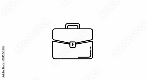 Simple black outline icon of an open briefcase with a clasp and handle