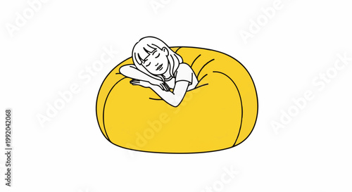 Person sleeping peacefully on a large yellow beanbag chair
