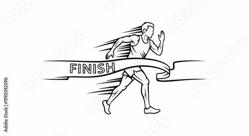 Runner breaks through finish line ribbon with speed lines