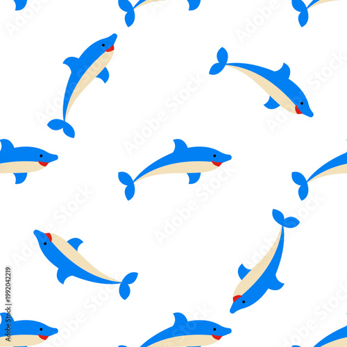 Cute blue dolphins swimming on an ocean day pattern isolated on transparent background