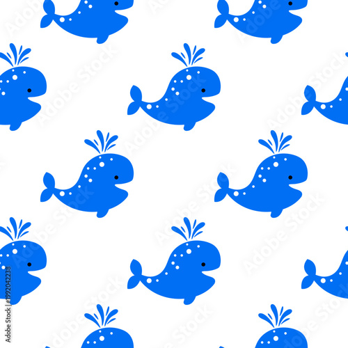 Cute blue whales pattern for ocean day on a transparent background